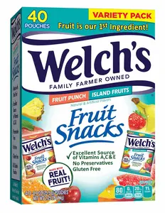 Welch's Fruit Snacks Fruit Punch & Island Fruits Variety Pack Gluten Free Single Serve Bags 0.9 oz 40 ct