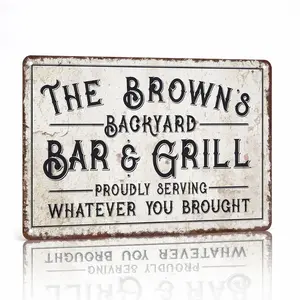 Personalized Vintage Distressed Bar & Grill Aluminum Sign 8x12 Inch, Retro Rust‑Edge Plaque, Waterproof Wall Decor for Home Bar, Man Cave, Backyard Patio, Outdoor Grill Area, Indoor & Outdoor Leisure Decoration
