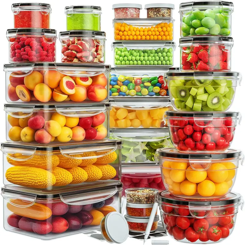 42Pcs Food Storage Containers Airtight (21 Containers+Lids),Leakproof Meal Prep Containers with Labels,Marker,Stackable,Reusable,BPA Free Set Utensils