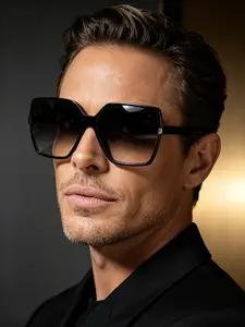 Men’s Oversized Gradient Sunglasses, Fashion Square Shades, Versatile Face-Slimming Trendy Accessory for Commuting, Driving, Travel, Trips, Vacation, Beach, Street Style and Daily Outfits, Birthday and Father’s Day Gift