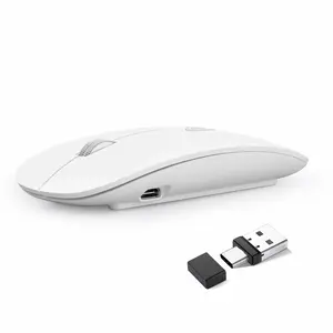 Uiosmuph Wireless Mouse USB C Rechargeable Computer Mouse Slim Silent Mice 2.4GHz Optical with USB&USB C 2 in 1 Nano Receiver for Laptop