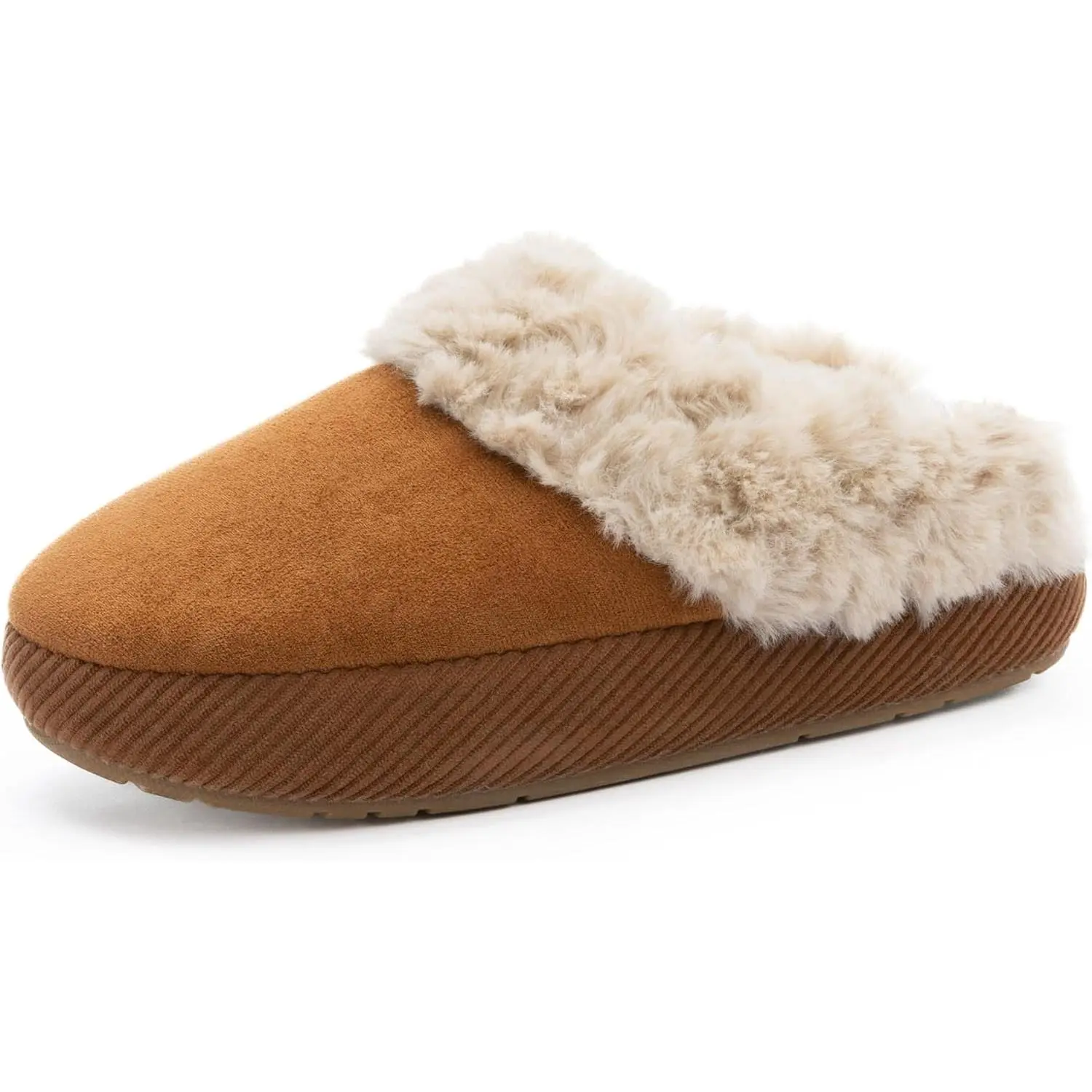 Chantomoo Unisex Memory Foam Slippers Faux Suede Faux Fur Lined Rubber Sole Cozy House Shoes Gift