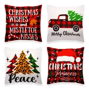 G128 Christmas Decoration Farmhouse Pine Spruce Waterproof Throw Pillow Covers | 18 x 18 in | Set of 4, Beautiful Cushion Covers for Christmas Sofa Couch Decoration