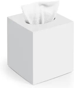 Tissue Box Cover, Square Modern Facial Acrylic Tissue Holder Napkin Dispenser Accessories for Bathroom Vanity Countertop,Bedroom Dresser,Night Stand,Desk,Office (White)