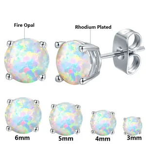 GEMSME 6MM Round  Cut White Opal Stud Earrings Stud For Women Hypoallergenic Waterproof E-0233-2