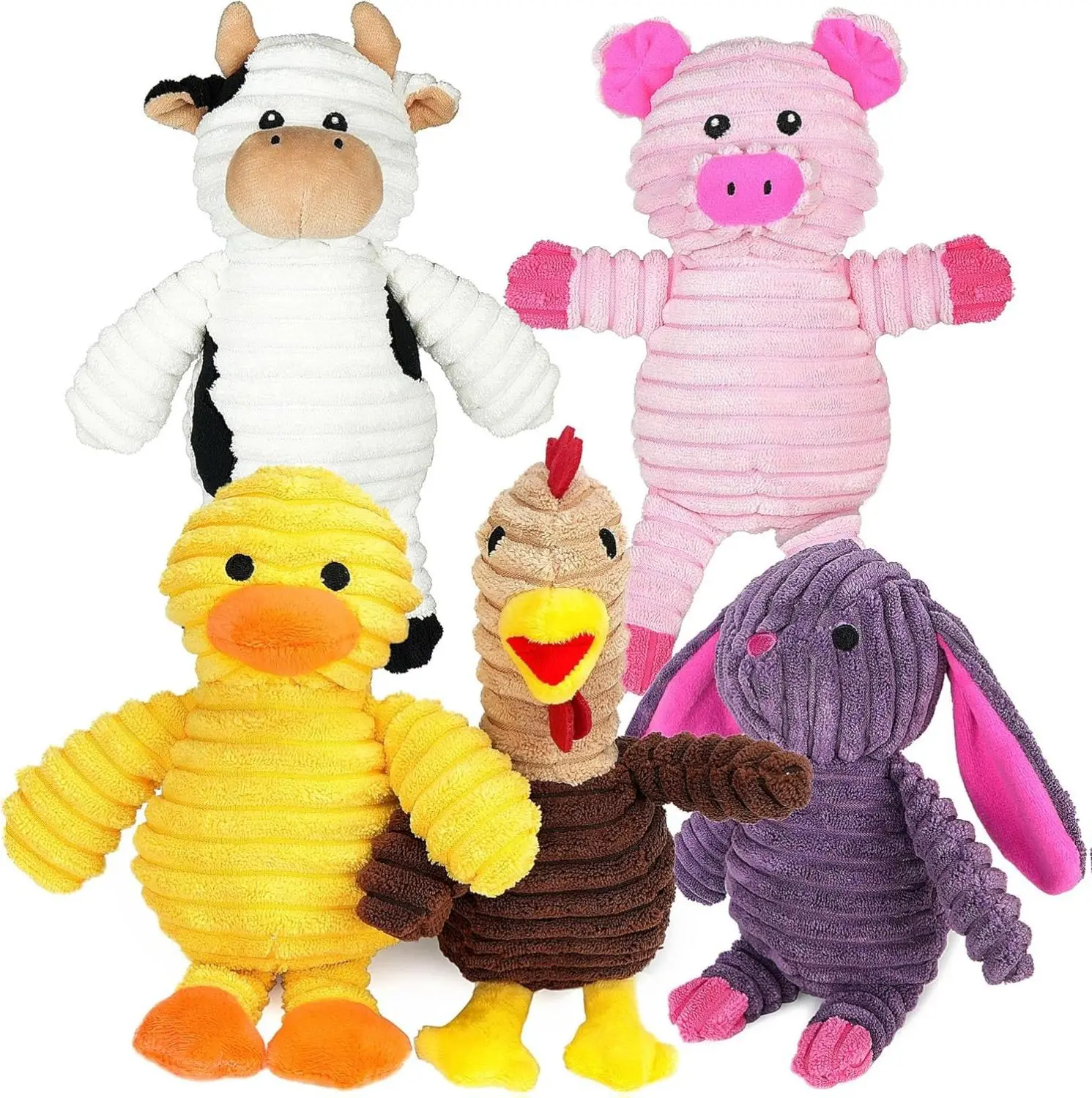 Prime Pets Dog Toys, 5 Pack, Plush Dog Squeaky Toys, Assortment Value Bundle Animal Pet Toy for Small Medium Large Dogs, Stuffed Puppy Chew Toy