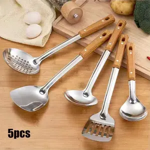 Stainless Steel Kitchen Tool Set, 5-Piece Durable Cooking Utensils, Includes Spatula, Spoon, Soup Ladle, Ideal for Home and Restaurant Use