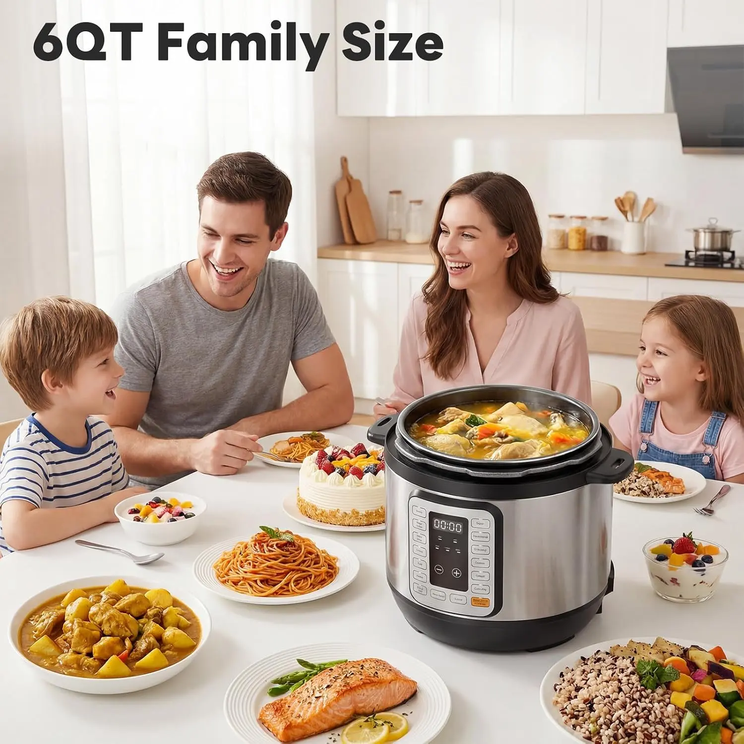 3/6/8 QT Electric Pressure Cooker – 12-in-1 Multi-Functional Rice Cooker with Ceramic Coated Inner Pot, 24H Preset & 12 One-Touch Menus, Slow Cooker Steamer Saute, Black/Silver