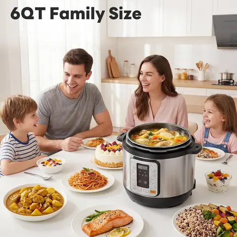 3/6/8 QT Electric Pressure Cooker – 12-in-1 Multi-Functional Rice Cooker with Ceramic Coated Inner Pot, 24H Preset & 12 One-Touch Menus, Slow Cooker Steamer Saute, Black/Silver