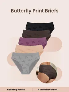5-Pack Elegant Butterfly Letter Jacquard Seamless Women's Mid-Waist Triangle Underwear Panties, Breathable and Comfortable, All Seasons
