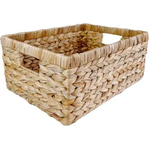 Large Rectangular Handwoven Wicker Basket - Natural Hyacinth Baskets with 2-in Handles - for,, and Home Organizer & - 16.5"x13"x7.50" - Brown