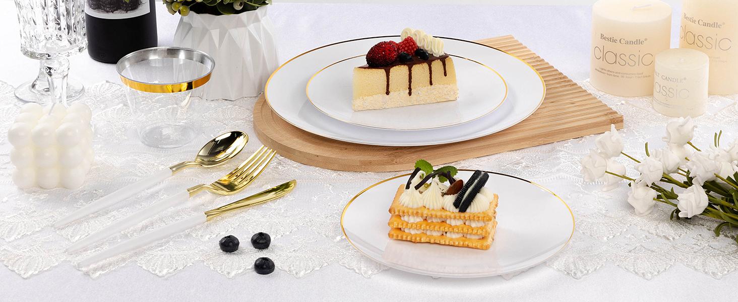 100PCS Green Gold Plastic Plates, St. Patrick's Day Plastic Pates，Green Disposable Plates for Party, Wedding, Include 50 Dinner Plates, 50 Dessert Plates for 50 Guests