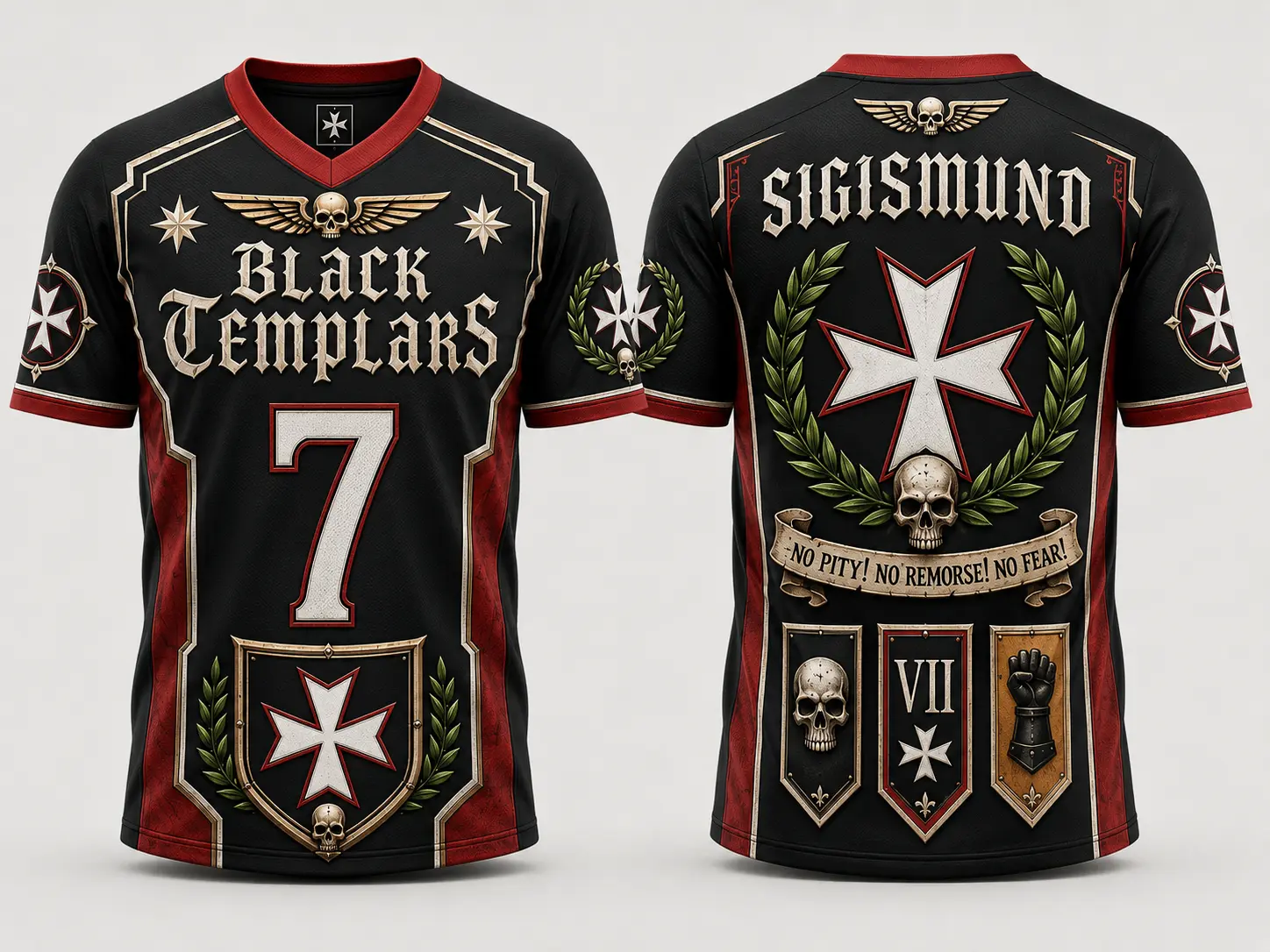 Warhammer 40K Space Marine Faction Athletic V-Neck Jersey - The Eternal Crusade Black Templars Chapter - Durable and Stylish Sports Shirt