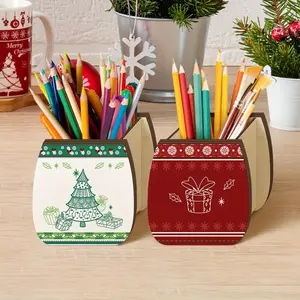 2Pcs Pencil Holder Wooden Pencil Dispenser, Christmas Theme Pen Holders, Christmas gifts, Dispenser Storage Organizer for Classroom Office Desk
