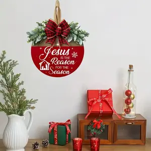Wooden Hanging Ornament, Jesus Is The Reason for The Season Hanging Sign, Religious Christian Festival Door Hanging Ornament, Home Decor Supplies, Christmas Ornaments