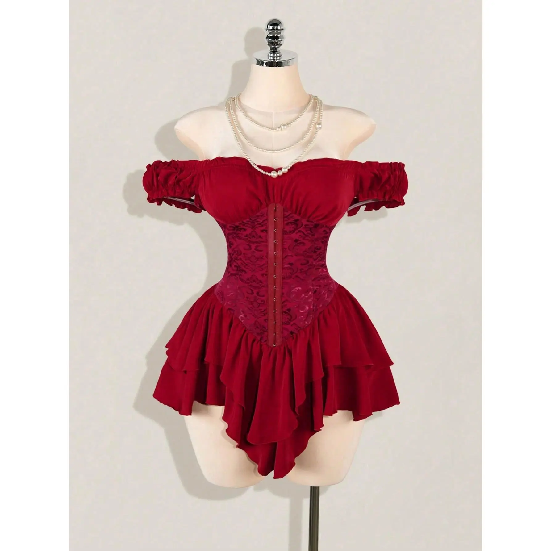 Women's Off-Shoulder A-Line Chiffon Mini Dress Gothic Clothes Ruched Jacquard Ruffle Trim with Tie Waist, Elegant for Party - TikTok Shop Women's Off-Shoulder A-Line Chiffon Mini Dress Gothic Clothes Ruched Jacquard Ruffle Trim with Tie Waist, Elegant for Party - TikTok Shop