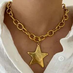 Gold Plated 18K Summer Starfish Necklace with Large Chain for Women's Daily Wear Parties Resorts Travel Spiritual Island Style heart  chain