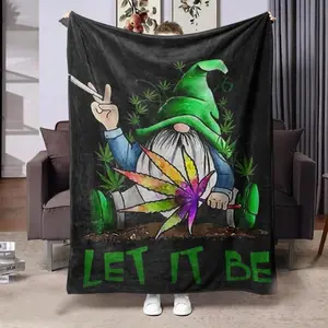 Dank Weed Theme Gnome Pattern Blanket Soft Funny Throw Blanket Cozy Lightweight Plush Portable Cover Blanket For Sofa,Warm Gift For Birthday,Christmas,Multiple Blankets