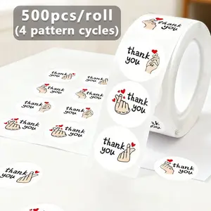 (500 Stickers Per Roll) Heart Love Thank You Sticker Roll, Decal Sticker, Decoration Sticker, Self-Adhesive Elegant Sealing Labels for Small Businesses, Business Branding Stickers