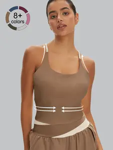 Sporty Women's Plain Criss Cross Sports Bra, Comfort and Durability Sports Crop Cami Top, Ladies Sportswear for Indoor Outdoor Wear, Gym Clothes