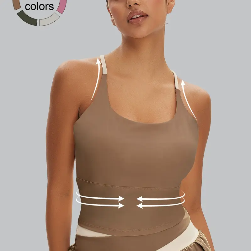 Sporty Women's Plain Criss Cross Bra, Comfort and Durability Sports Crop Cami Top, Ladies Sportswear for Indoor Outdoor Wear, Gym Clothes, Workout Bra, Yoga Strappy Sports Bras, Exercise Bra