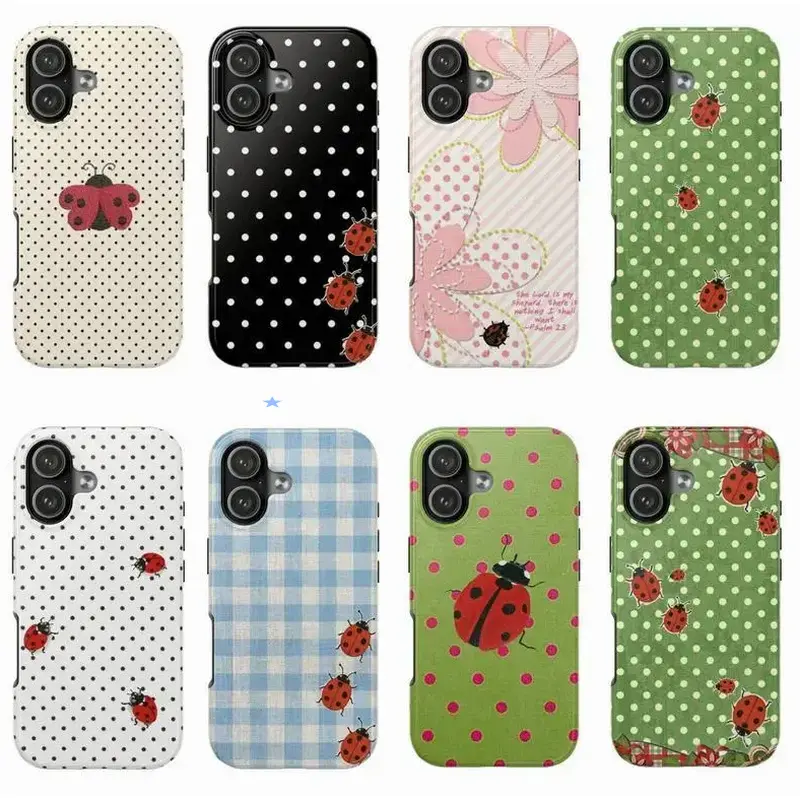 Ladybug Polka Dots Rubber Wireless Tough Phone Case - Cute Accessories for iPhone 16/17/15/14/13/12/11 Pro Max/Plus, Samsung Galaxy S23FE/22/23 with Impact Resistance