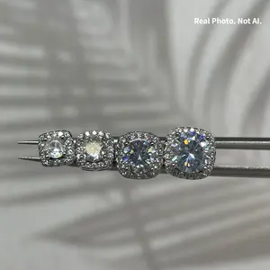 Real Photo – Not AI, Square Halo CZ Earrings, Dainty & Elegant Everyday Luxury, 4 Sizes 0.3–2CT,gift for her/him