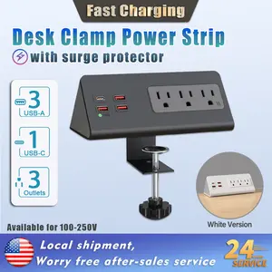 7-in-1 Desk Clamp Power Strip Fast Chargeing Surge Protector Extension Cord with 20W USB-C 6.56FT Extension Wire With Socket Outlet 45-Degree Angle Flat Plug Fireproof for Home Office Hotel and Dormitory