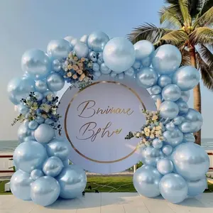 58Pcs Party Decoration Pearl Light Blue Latex Balloon Arch-shaped Decor Double-layer Balloon for Bridal Wedding Birthday Party