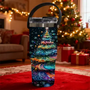 1pc 30oz Stainless Steel Insulated Tumbler, Colorful Christmas Tree and Snowflake Pattern, Double Wall Thermal Mug, Keep Hot 12H/Cold 24H, Perfect for Kitchen, Office, Travel, and Holiday or Birthday Gift, Thermos Cup