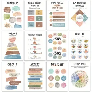 12pcs  8*10inches Frameless Mental Health Posters Mental Health Awareness Items Therapy Office Counseling Office Must Haves School Counselor Supplies Inspirational Positive Poster Mental Health Gifts