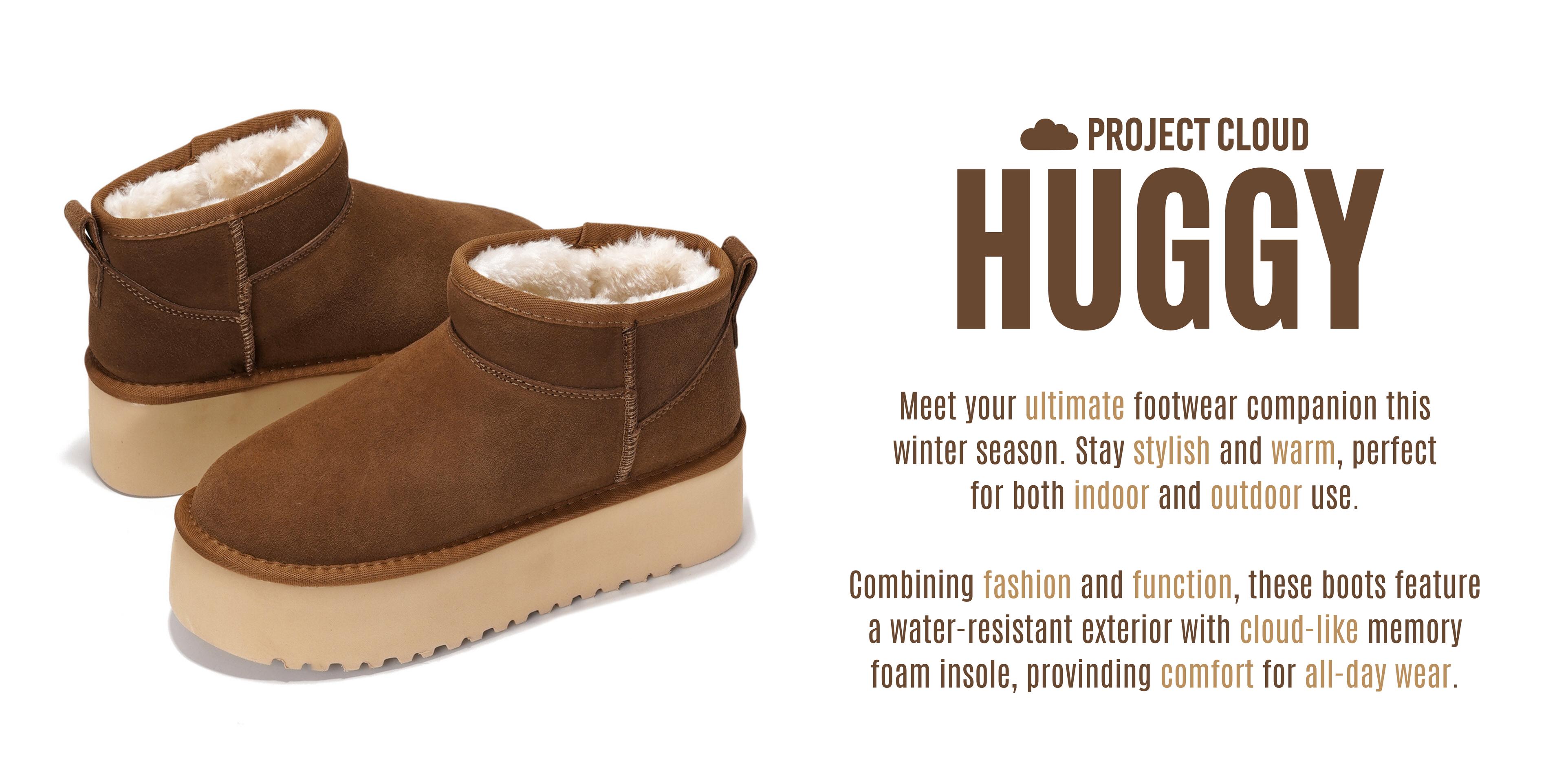 Project Cloud Women's | 100% Genuine Suede Leather Ankle Boots for Women Lightweight Memory Foam Fuzzy Boots Non-Slip Soft Fur Women Footwear - Huggy Winter Booties