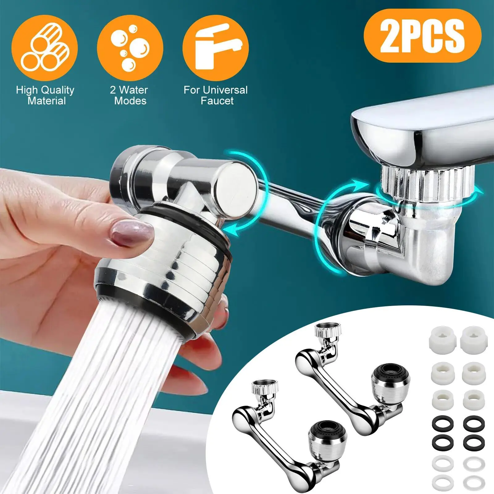 2026 - 2 Pcs Universal 1080° Swivel Extension Faucet Aerator Rotate Robotic Arm Extend  for Effortless, All-Angle Control, Rotating Swivel Faucet Aerator Extender, Kitchen Bathroom Sink Faucets Sprayer Attachment