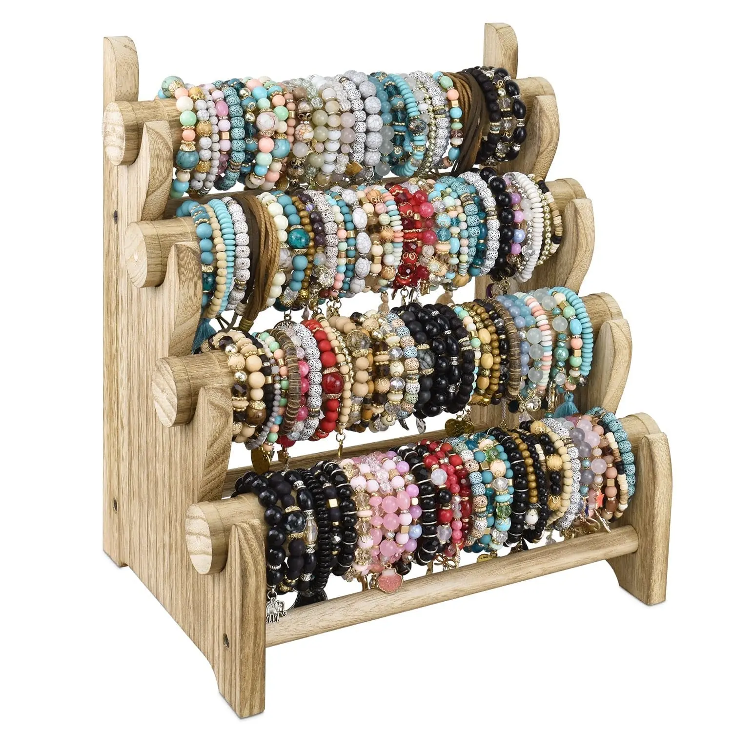 #WD3804 Antique Wooden 4 Tier Bracelet Display Rack