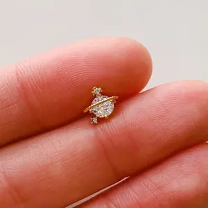 Planet Stud Earrings • Saturn Cartilage Piercing • 18g Threadless Planet Stud • Minimalist Tragus Push In • Conch Planet Saturn Helix Stud