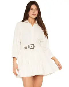 Rock & Roll Denim Women's And Long Sleeve Belted Mini Dress - Bwd2r08776