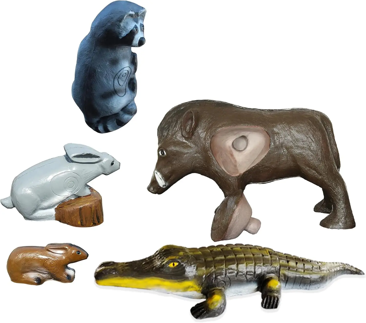 [5 Sets] 3D Animal Archery Targets for Backyard Shooting Archery Self-Healing UV Protected High-Density - Lifelike Hunting Practice Boar Large & Mini Rabbit Raccoon Alligator