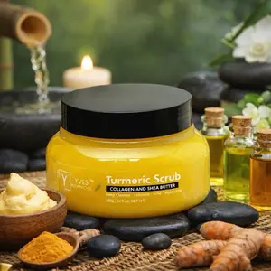 Turmeric, Collagen & Shea Butter Scented Dead Sea Salt Body Scrub – Skin Care Body Care Cleanser for Gentle Exfoliation