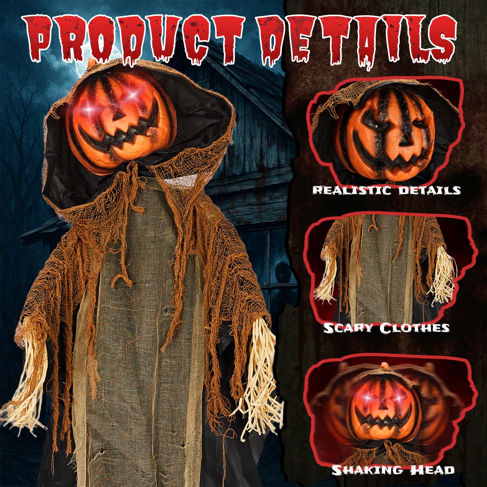 Ubesgoo 5.8ft Life-Size Animatronics Pumpkin Ghost Decorative Prop, Sound-Activated Outdoor Indoor Decor with Creepy Eyes & Sounds, Scary Holiday Haunted House Supplies