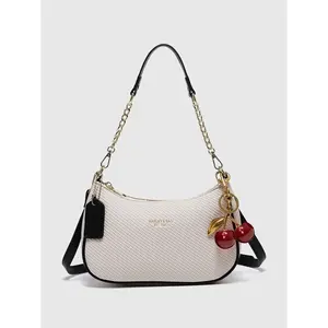 Fashion Classic Letter Pattern Shoulder Bag, Colorblock PU Material Crossbody Moon Bag, Suitable for Shopping, Long Strap Available, Handbag Shoulder Bag, Fashionable Shoulder Bag, Trendy Crossbody Bag