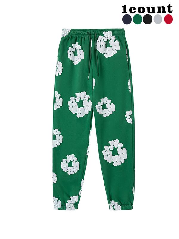 Women's Floral Print Drawstring Waist Sweatpants, Casual Fashion Comfy Warm Jogger Pants for Fall & Winter, Women's Trousers for Clothing Daily Wear, Athleisure Casual Trousers