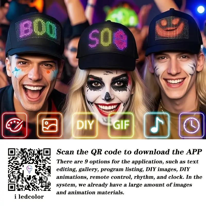Customizable LED Hat Baseball Cap with Bluetooth – Display Your Message in Full Color! 16×32 Bright Perfect for Parties, Events, and Gifts App App Controlled Multifunctional