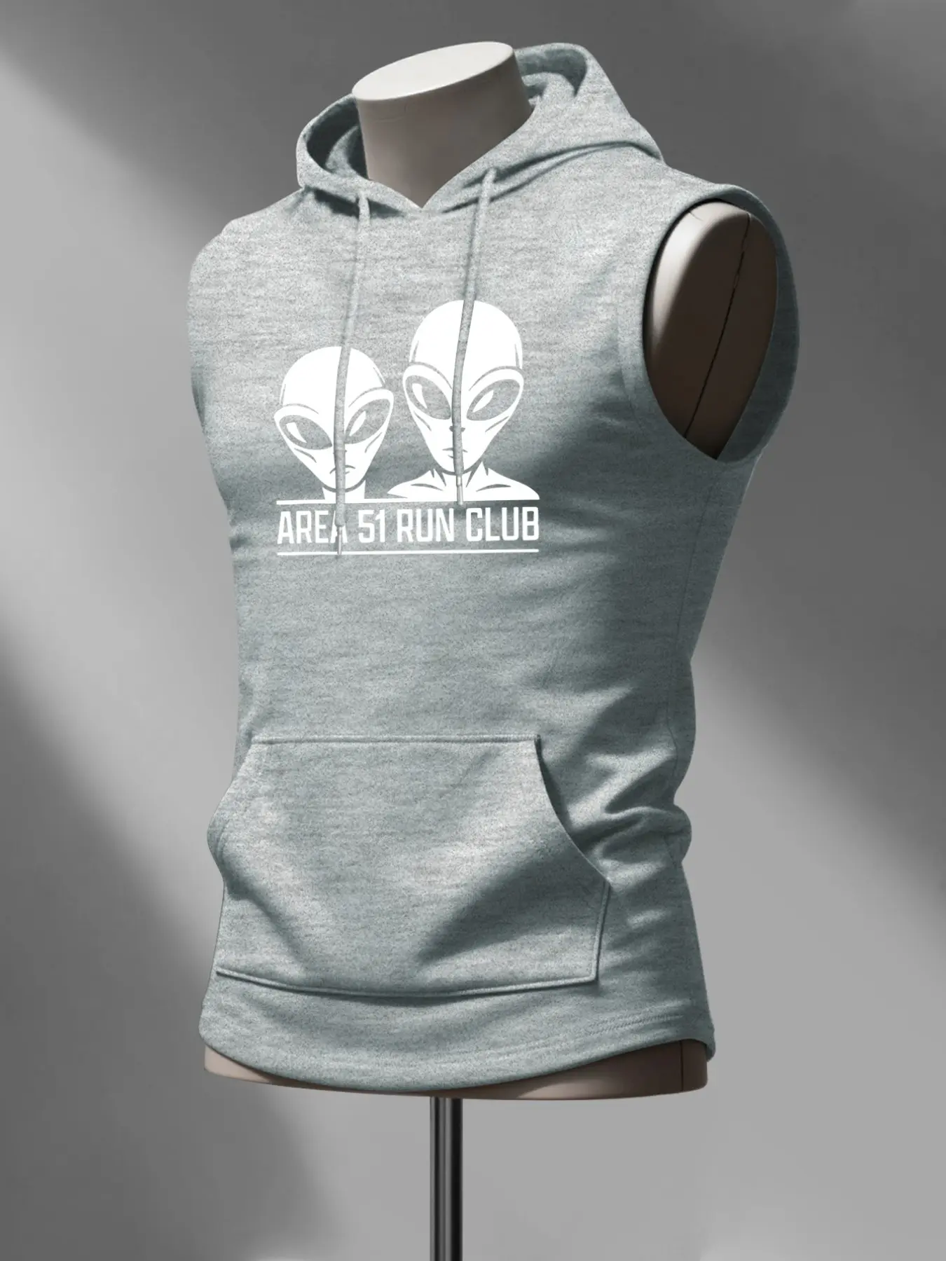 Men's Fashion Hooded Vest, Area 51 Alien Sci-Fi Print, Creative Fitness Running Club Design, Street Style, All Seasons