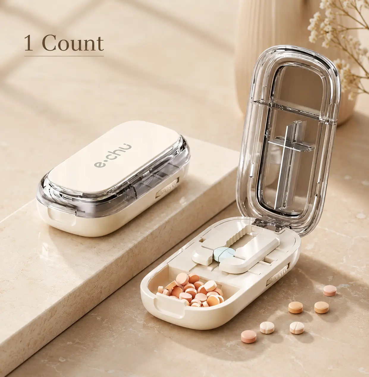 1 Count Centering Alignment Adjustable Pill Cutter Splitter, for Multi-size Small Pills Home Medication Management, Compact Medicine Gadget, Stable Fix Avoid Shift for 1/2 & 1/4 Cut