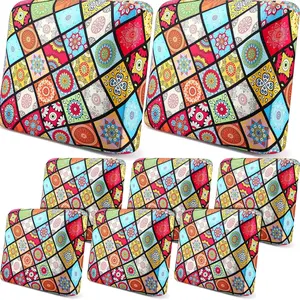 8 Pcs Cushion Covers Bohemian 25 Inch Stretchable Furniture Cushion Covers Floral Indoor Sofa Seat with Elastic Bottom