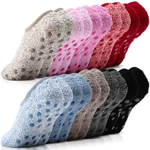 10 Pairs Cozy Winter Fuzzy Women Socks Fluffy Grip Slippers Non Skid Soft Winter Slipper Socks with Grippers for Women Adult House Home Yoga Christmas Gifts