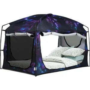 Portable Privacy 90% Blackout Bed Tent Sleeping Bed Canopy for Kids and Adult Indoor Space Tent with Breathable Large Mesh Windows