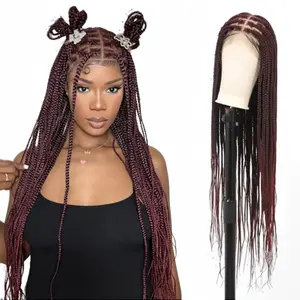 SuperNova #T1B/Burgundy Colored Full Lace Braided Wigs for Black Women Clearance 36" Full Lace Box Braid Wig