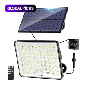 Solar Lights Outdoor with Lenses, Remote Solar Security Lights, Motion Sensor, 3 Modes, Waterproof Led Solar, Solar Flood Lights, for Shed, Porch, Yard, Garage, Solar Spotlights, Outdoor Safety Lighting