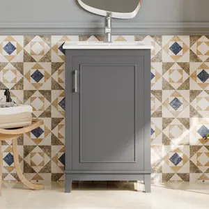 20 Inch Modern Small Bathroom Vanity Cabinet With Ceramic Basin- 20*14.5*33.3 Inches,Ample Storage,1 Soft-Close Door